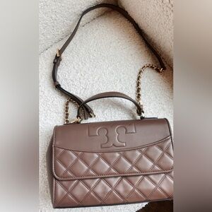 Tory Burch taupe purse. Perfect neutral color.